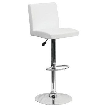 Flash Furniture Contemporary White Adjustable Barstool Chrome Base Straight Mid Back Design