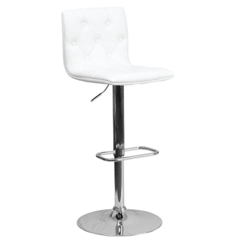 Flash Furniture Contemporary Tufted White Vinyl Adjustable Height Barstool With Chrome Base