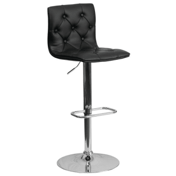 Flash Furniture Contemporary Tufted Black Vinyl Adjustable Height Barstool With Chrome Base