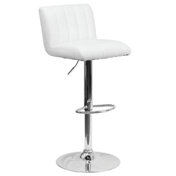Flash Furniture Contemporary White Vinyl Adjustable Barstool With Chrome Base Low Back Design
