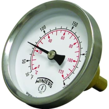 Winters Hot Water Thermometer, 2-1/2" Dial, 30-250°F, 0-120°C, 1/2" NPT