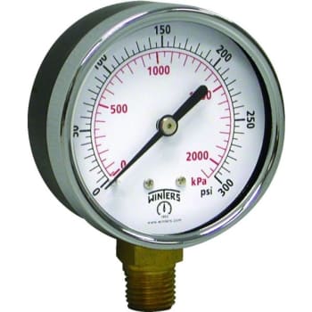 Winters 2-1/2" Dial 0-100 PSI Pressure Gauge With Bottom Mount