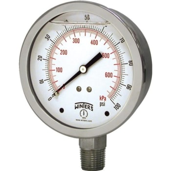 Winters 2-1/2" Glycerin Filled Dial 0-60 Psi Pressure Gauge With Bottom Mount