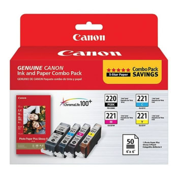Canon 220/221 Standard Yield Ink Combo, Black,cyan,yellow,magenta, Package Of 4