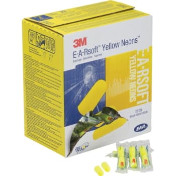 3M E-A-Rsoft Yellow Neons Earplugs, 33 Decibel, Package Of 200 Pair