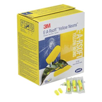 3m E-A-Rsoft Yellow Neons Earplugs, 33 Decibel, Package Of 200 Pair