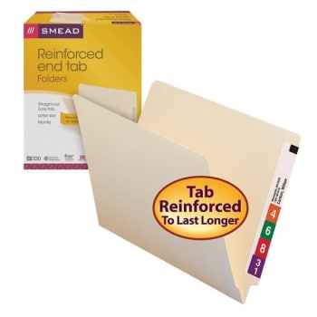 SMEAD® Manila Reinforced End Tab Folder, Package Of 100