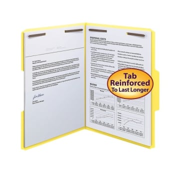 Image for SMEAD® Yellow Reinforced Tab Fastener Folder, Package Of 50 from HD Supply