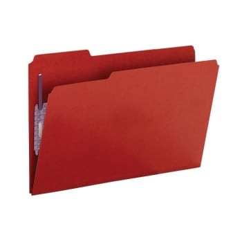 SMEAD® Red Pressboard Folder With SafeSHIELD® Coated Fasteners, Package Of 25