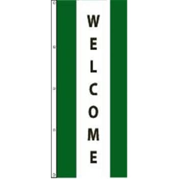 Vertical Welcome Striped Flag, Dark Green/White/Dark Green, 3' x 8'
