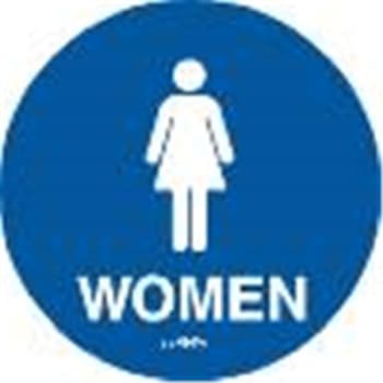 Image for Women Restroom Interior Braille Sign, California Code, Blue, 12" Diameter from HD Supply
