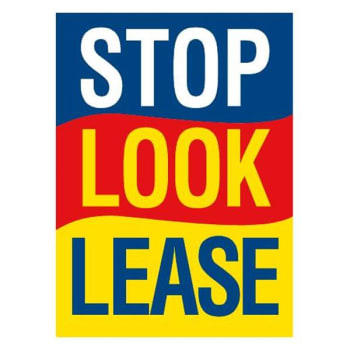 Image for Coroplast Stop! Look! Lease! Amenity Sign, Blue/Red/Yellow, 18 x 24 from HD Supply