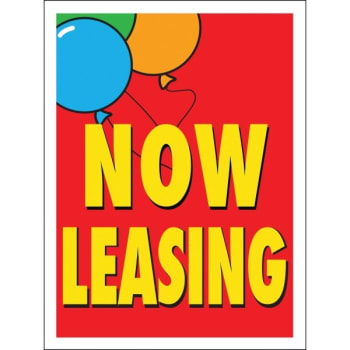 Aluminum Now Leasing Vertical Amenity Sign, Red/Balloons, 18 x 24