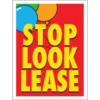 Aluminum Stop! Look! Lease! Vertical Amenity Sign, Red/Balloons, 18 x 24