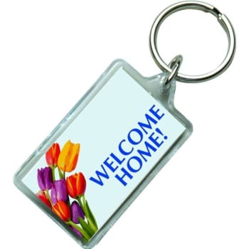 Rectangular Acrylic Key Tag, Full-Color, Welcome Home With Tulips Design