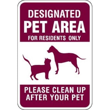 Image for Designated Pet Area For Residents Sign, Burgundy Non-Reflective, 12 X 18 from HD Supply