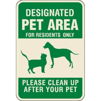Image for Designated Pet Area For Residents Sign, Ivory Non-Reflective, 12 X 18 from HD Supply