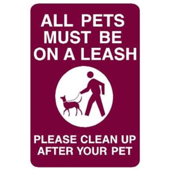 Image for All Pets Must Be On A Leash Sign, Burgundy, Non-Reflective, 12 X 18 from HD Supply