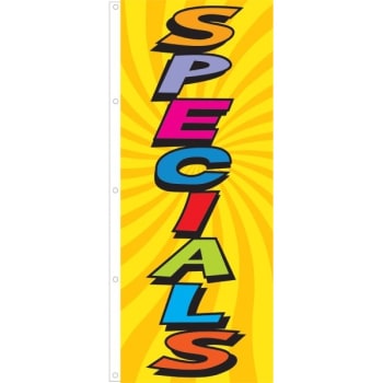 Vertical "specials" Flag, Groovy Design, 3' X 8'