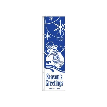 Holiday Themed Flag, "seasons Greetings" Winter Snowman, Blue/white 3' X 10'