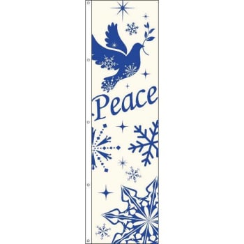 Holiday Flag, "Peace" With Dove Design, Blue/White, 3' x 10'