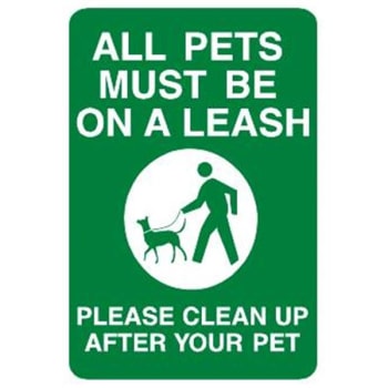 Image for "All Pets Must Be On A Leash" Sign, Green, Non-Reflective, 12 x 18" from HD Supply