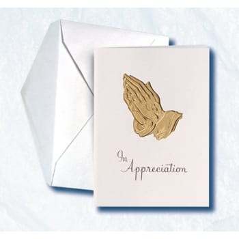"Gratefully Acknowledging And Thanking You.." Praying Hands, Gold Foil Embossed, Inside Verse, Package Of 50