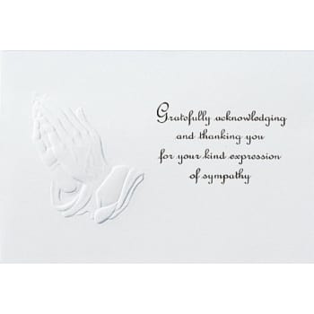Image for Praying Hands Acknowledgement Cards, Deeply Embossed, Blank Inside, Package Of 50 from HD Supply