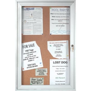 Enclosed Indoor Cork Bulletin Board With Lock, Aluminum, 18 x 24" Stock