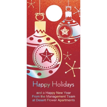 Premium Holiday Door Tag, "holiday Ornaments" Design, Package Of 50