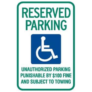 Tennessee Reserved Parking Disabled Parking Sign, Reflective, 12 X 18"