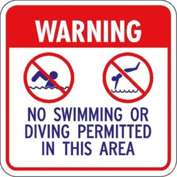 Warning No Swimming/diving Sign, Non-Reflective 18x18