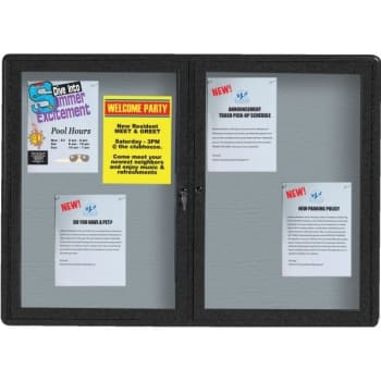 Image for Enclosed Double Door Radius Design Bulletin Board, Wall Mount, Black, 47 X 34" from HD Supply