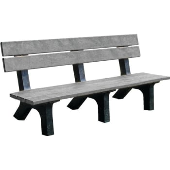 Plastic Recycling Rock Island Bench, Gray with Black Legs, Recycled Plastic, 6'