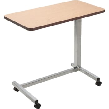 Drive™ Spring Loaded Overbed Table, Chrome U-Base, Oak Top, 28-45" Height