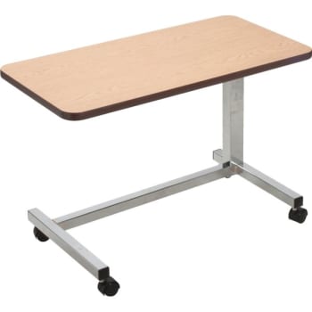 Drive™ Spring Loaded Overbed Table, Chrome U-Base, Oak Top, Low 19-28" Height