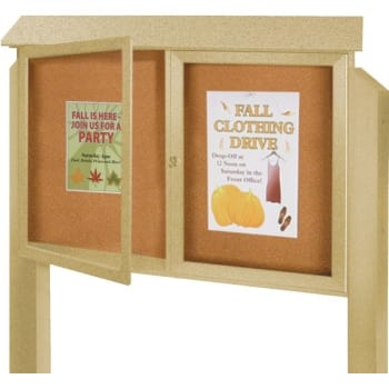 Image for Enclosed Double Door Outdoor Corkboard, Post Mount, Sand, 45" x 30" from HD Supply