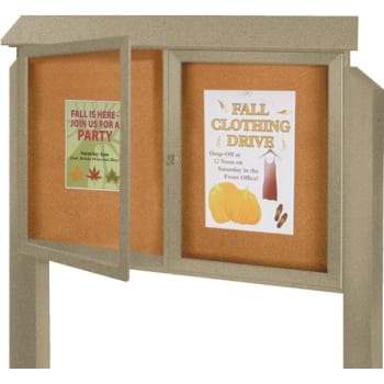 Image for Enclosed Double Door Corkboard, Post Mount, Weathered Wood, 52" x 40" from HD Supply