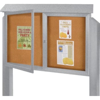 Image for Enclosed Double Door Outdoor Corkboard, Post Mount, Gray, 45" x 3'6"' from HD Supply