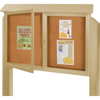 Image for Enclosed Double Door Outdoor Corkboard, Post Mount, Sand, 45" x 3'6" from HD Supply