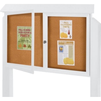 Image for Enclosed Double Door Corkboard, Post Mount, White, 45" X 3'6" from HD Supply