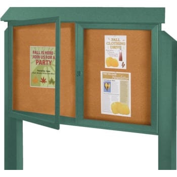 Image for Enclosed Double Door Corkboard, Post Mount, Green, 45" x 3'6" from HD Supply