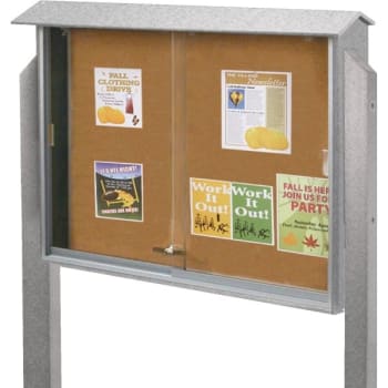 Image for Enclosed Double Door Outdoor Letter Board, Post Mount, Gray, 45" X 3' from HD Supply