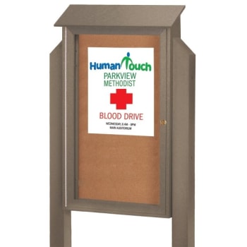 Image for Enclosed Single Door Corkboard, Post Mount, Weathered Wood, 32 x 48" from HD Supply