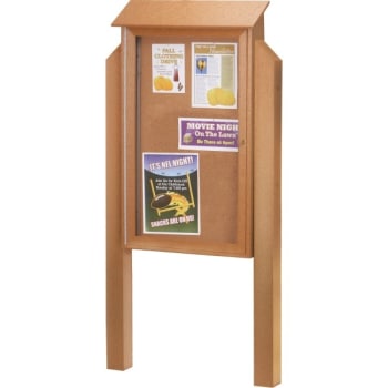 Image for Enclosed Single Door Indoor Corkboard, Post Mount, Cedar, 32 X 48" from HD Supply