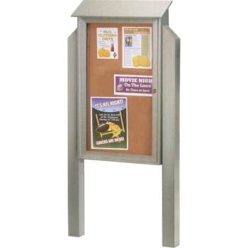 Image for Enclosed Single Door Outdoor Corkboard, Post Mount, Gray, 26 X 42" from HD Supply