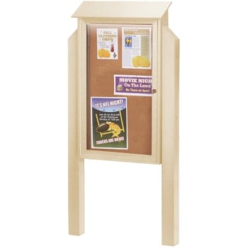 Image for Enclosed Single Door Outdoor Corkboard, Post Mount, Sand, 26 x 42" from HD Supply
