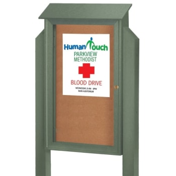 Image for Enclosed Single Door Corkboard, Post Mount, Green, 26 x 42" from HD Supply