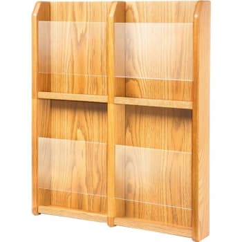 Image for 4-Pocket Oak Literature Rack For 4" Or 8-1/2" Brochures, Wall Mount, Light/medium Oak And Dark Mahogany Color Choices. from HD Supply