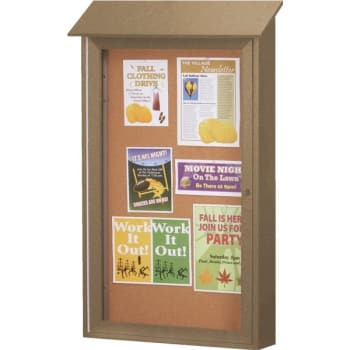 Image for Enclosed Single Door Indoor Corkboard, Wall Mount, Weathered Wood, 32 x 48" from HD Supply